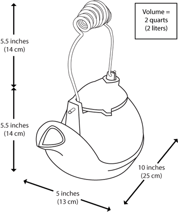 Graphic of Condar half kettle showing dimensions of half kettle and handle