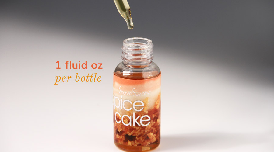 Each bottle contains 1 fluid ounce (29.5 ml) of fragrance oil. Spice cake stovescent with included dropper