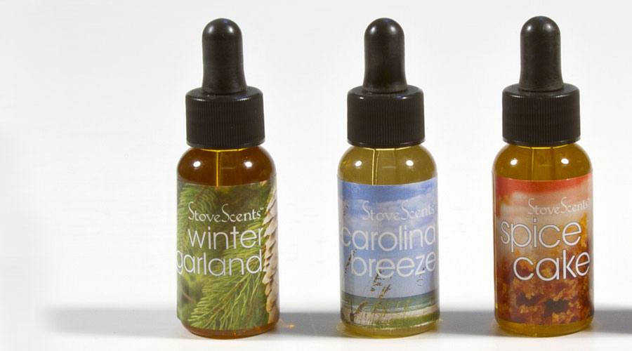Three of the most popular StoveScents: Spice Cake, Winter Garland, and Carolina Breeze. Three stovescents.